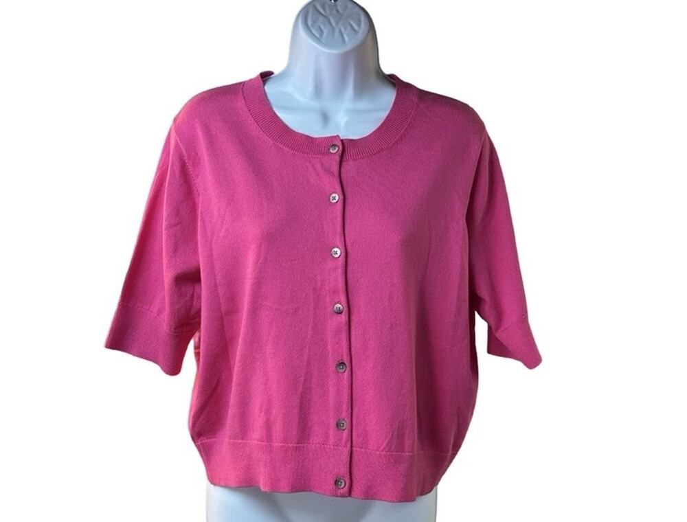 Boden Cardigan Womens L Pink Short Sleeve Button Front Knit Sweater NWT